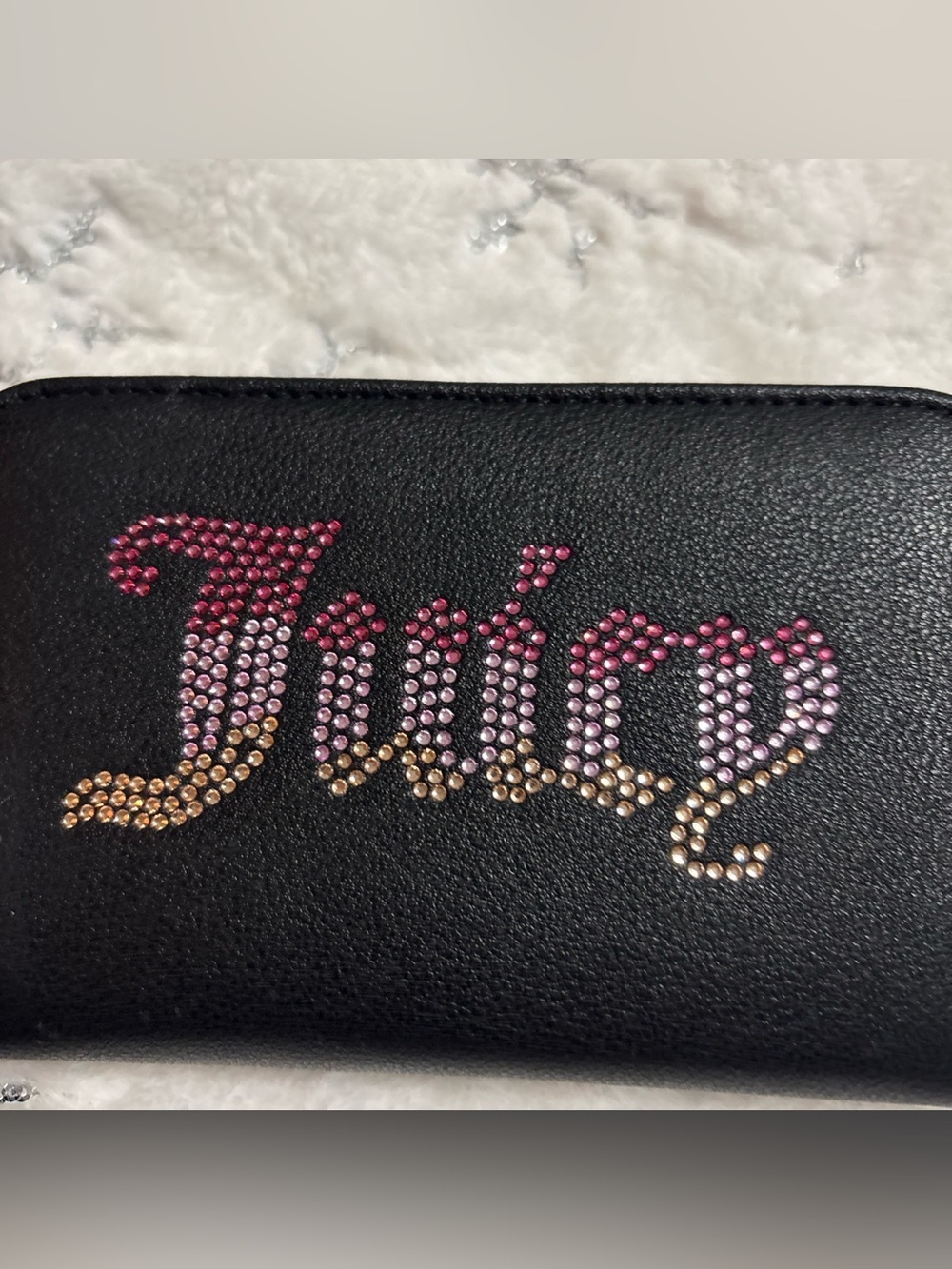 Juicy Couture Black Wallet with Pink-to-Gold Crystal Logo